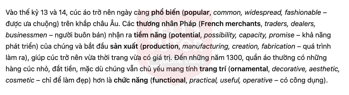 🔥The Development of Buttons in Europe Answers with location - Đề luyện tập IELTS READING- Làm bài online format computer-based, kèm đáp án, dịch & giải thích từ vựng - cấu trúc ngữ pháp khó