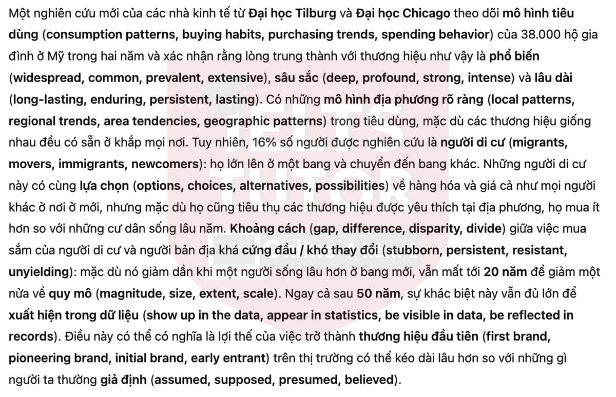 🔥The costs of brand loyalty Answers with location - Đề luyện tập IELTS READING- Làm bài online format computer-based, kèm đáp án, dịch & giải thích từ vựng - cấu trúc ngữ pháp khó