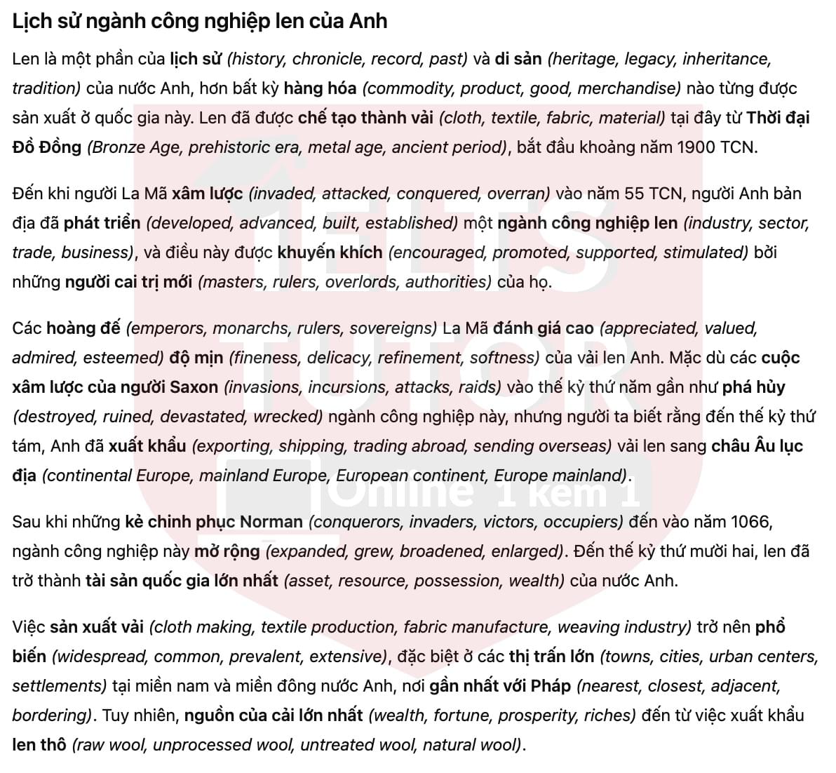 🔥The history of the British wool industry Answers with location - Đề thi thật IELTS READING- Làm bài online format computer-based, kèm đáp án, dịch & giải thích từ vựng - cấu trúc ngữ pháp khó