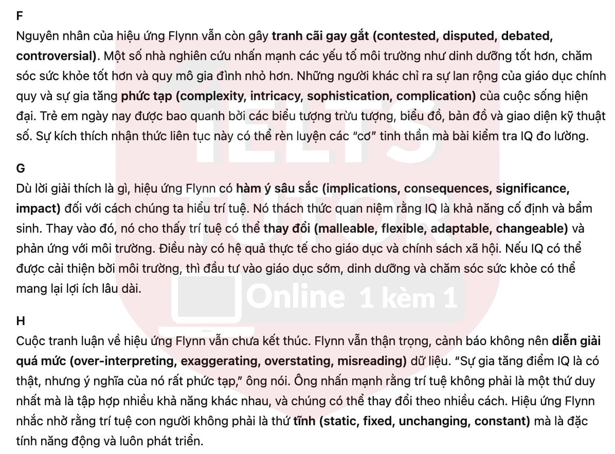 🔥IQ Scores - How they are changing and what the changes mean Answers with location - Đề luyện tập IELTS READING- Làm bài online format computer-based, kèm đáp án, dịch & giải thích từ vựng - cấu trúc ngữ pháp khó