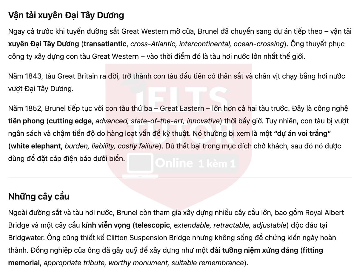 🔥Isambard Kingdom Brunel Answers with location - Đề luyện tập IELTS READING- Làm bài online format computer-based, kèm đáp án, dịch & giải thích từ vựng - cấu trúc ngữ pháp khó