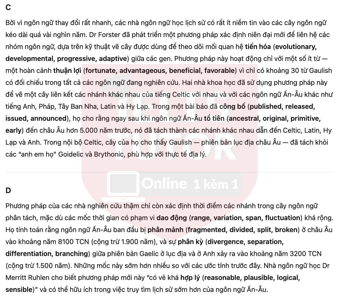 🔥The history of the Celtic language Answers with location - Đề luyện tập IELTS READING- Làm bài online format computer-based, kèm đáp án, dịch & giải thích từ vựng - cấu trúc ngữ pháp khó