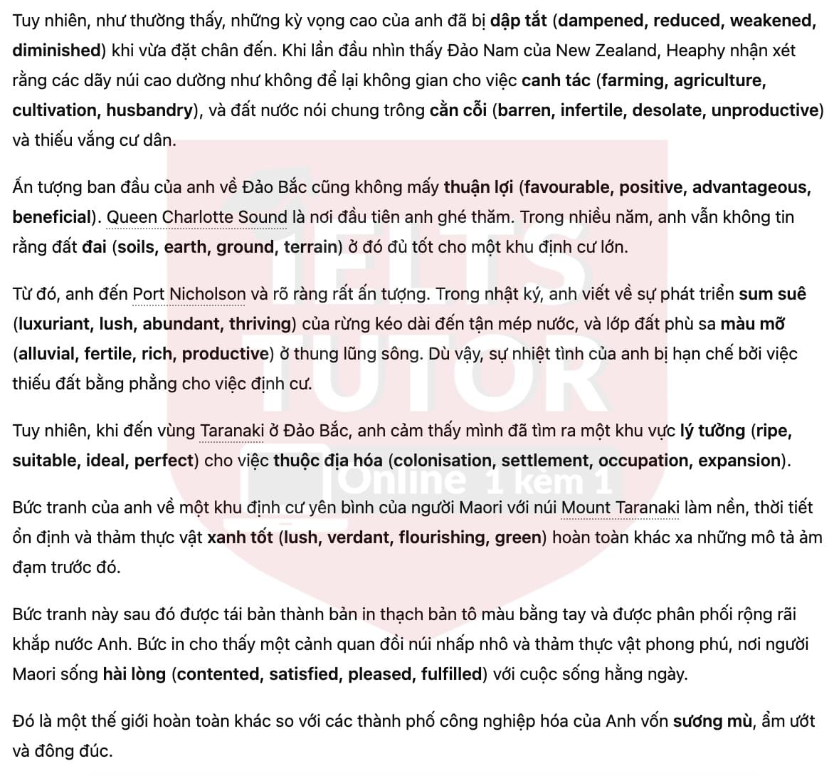 🔥Charles Heaphy and the settlement of New Zealand Answers with location - Đề luyện tập IELTS READING- Làm bài online format computer-based, kèm đáp án, dịch & giải thích từ vựng - cấu trúc ngữ pháp khó