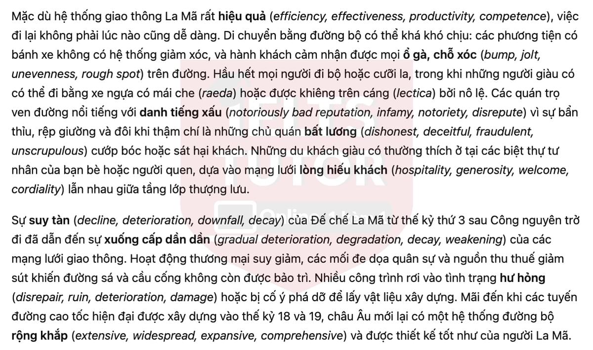 🔥Transport and transport systems during the Roman Empire Answers with location - Đề luyện tập IELTS READING- Làm bài online format computer-based, kèm đáp án, dịch & giải thích từ vựng - cấu trúc ngữ pháp khó