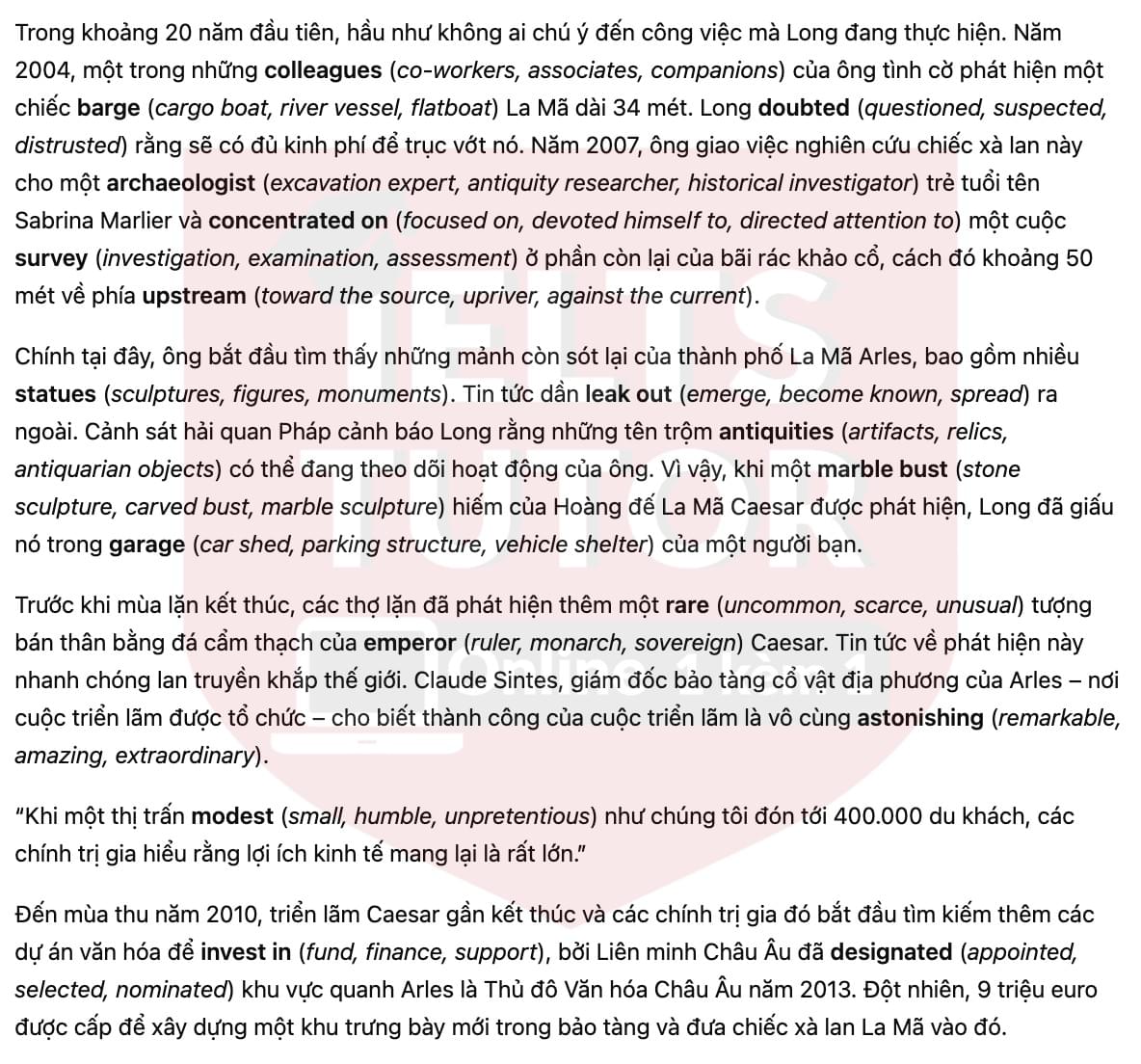 🔥A river reveals its Roman past Answers with location - Đề luyện tập IELTS READING- Làm bài online format computer-based, kèm đáp án, dịch & giải thích từ vựng - cấu trúc ngữ pháp khó