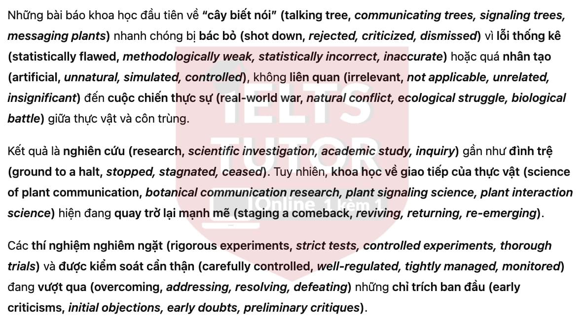 🔥The Secret Language of Plants Answers with location - Đề luyện tập IELTS READING- Làm bài online format computer-based, kèm đáp án, dịch & giải thích từ vựng - cấu trúc ngữ pháp khó