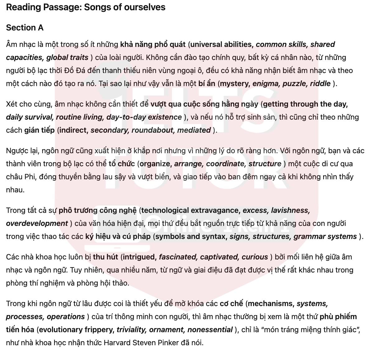 🔥Songs of ourselves Answers with location - Đề luyện tập IELTS READING- Làm bài online format computer-based, kèm đáp án, dịch & giải thích từ vựng - cấu trúc ngữ pháp khó