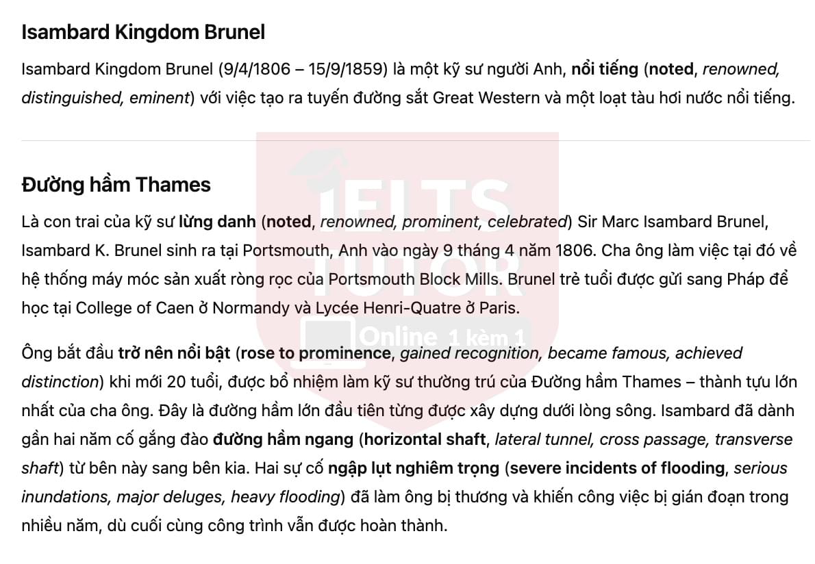 🔥Isambard Kingdom Brunel Answers with location - Đề luyện tập IELTS READING- Làm bài online format computer-based, kèm đáp án, dịch & giải thích từ vựng - cấu trúc ngữ pháp khó