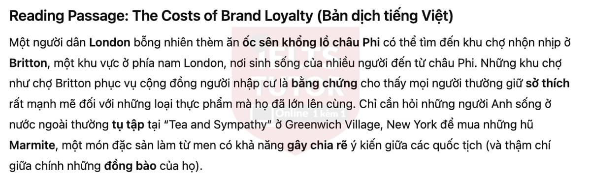 🔥The costs of brand loyalty Answers with location - Đề luyện tập IELTS READING- Làm bài online format computer-based, kèm đáp án, dịch & giải thích từ vựng - cấu trúc ngữ pháp khó