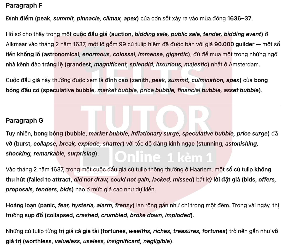 🔥Tulip Mania Answers with location - Đề luyện tập IELTS READING- Làm bài online format computer-based, kèm đáp án, dịch & giải thích từ vựng - cấu trúc ngữ pháp khó