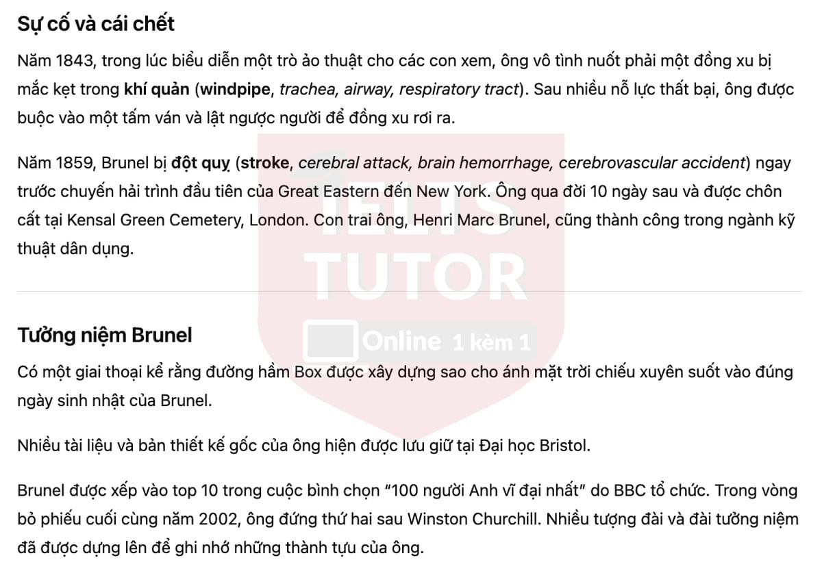 🔥Isambard Kingdom Brunel Answers with location - Đề luyện tập IELTS READING- Làm bài online format computer-based, kèm đáp án, dịch & giải thích từ vựng - cấu trúc ngữ pháp khó