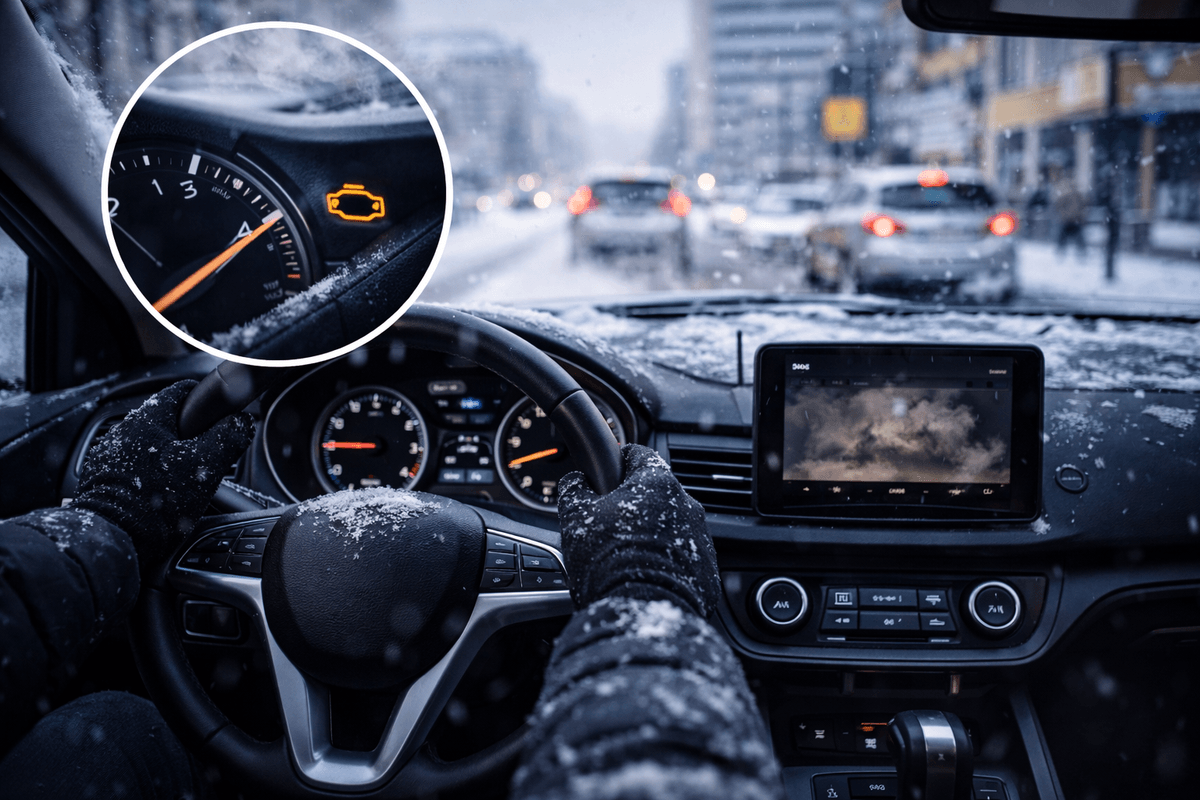 jazda samochodem zimą w mieście rozgrzewanie silnika podczas jazdy zimny silnik pierwsze minuty jazdy kontrolka check engine
