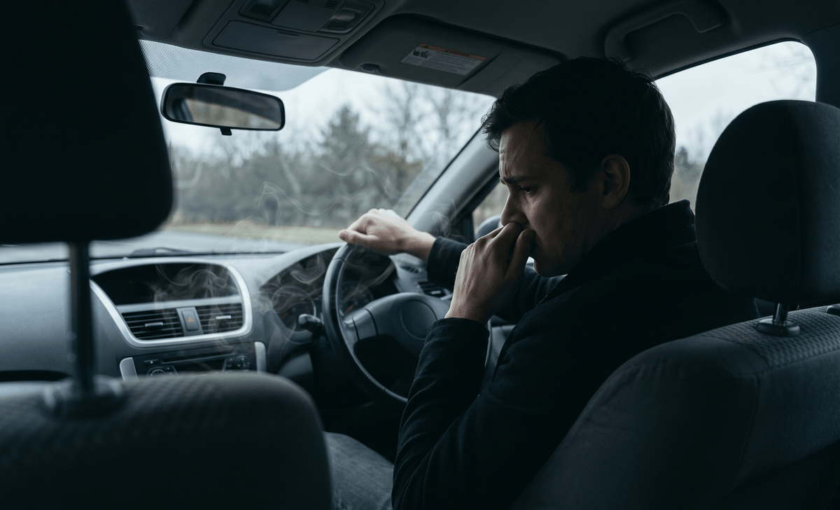 nieprzyjemny zapach w samochodzie podczas jazdy kierowca wyczuwa problem z silnikiem lub układem paliwowym