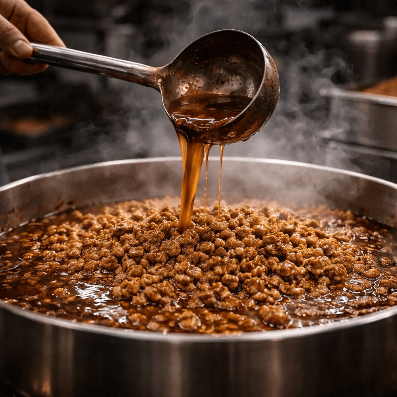 Our monthly production capacity exceeds 1 million servings, whether for small restaurants or large chain brands, we can meet the demand. scalable production Our service This is a single-page conversion page. The goal is to allow restaurants and chain brands to apply for tasting and cost estimation. The page should include a main title, subtitle, call-to-action button, and contact form. We provide restaurants and chain brands with replicable and scalable frozen packages of braised pork rice sauce. HACCP ISO22000 factory process, with a monthly production capacity of over 1 million servings. The page structure should include call-to-action buttons and forms.