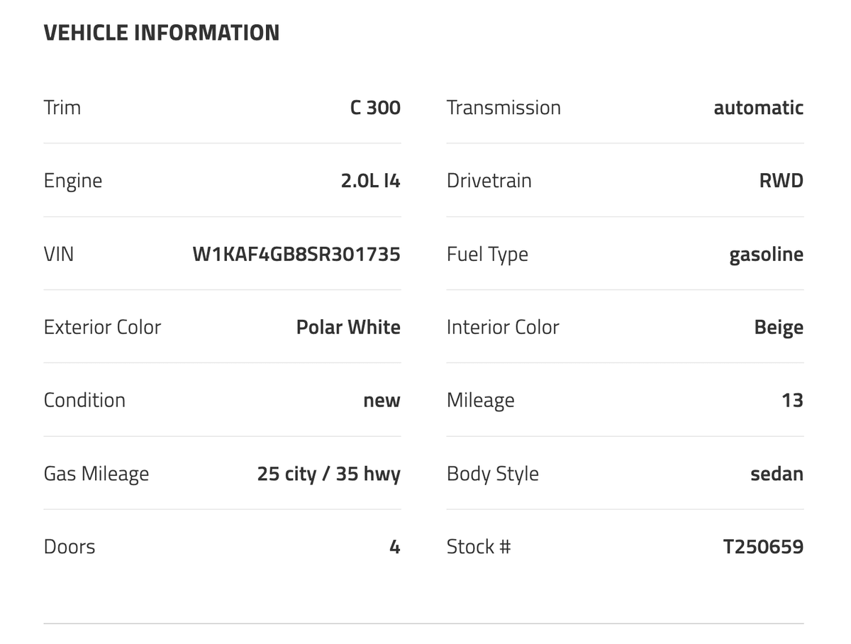 2025 Mercedes-Benz C-Class C 300 / 13 miles