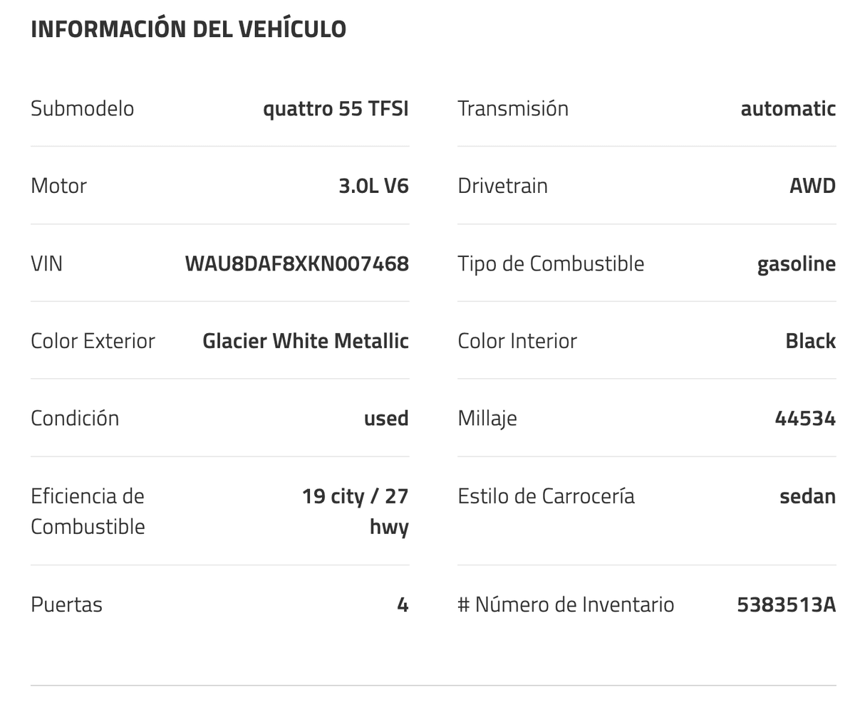 2019 Audi A8 L quattro 55 TFSI / 44,534 millas