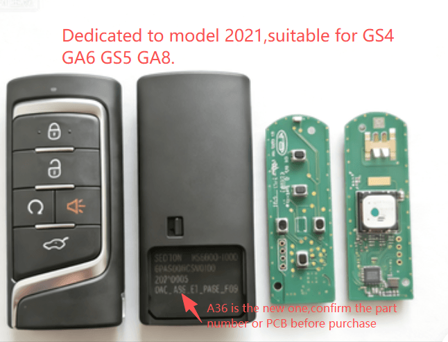 OEM GAC Trumpchi GS8, GS7, GM8, and M8 Smart Cards / Remote Keys (4A Chip)