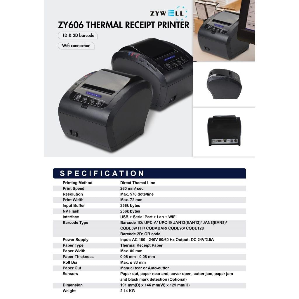 Zywell ZY606 80mm Printer Usb+Lan+Com+Wifi