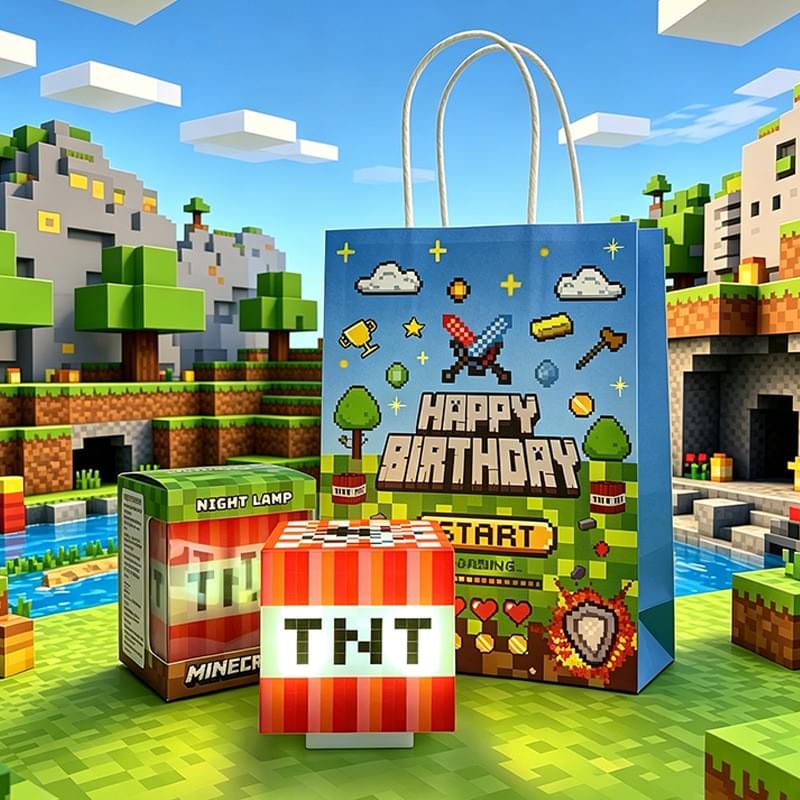 Minecraft Ore Block LED Night Light - Rechargeable Tap Control Desk Lamp, Pixel Art Toy & Room Decor