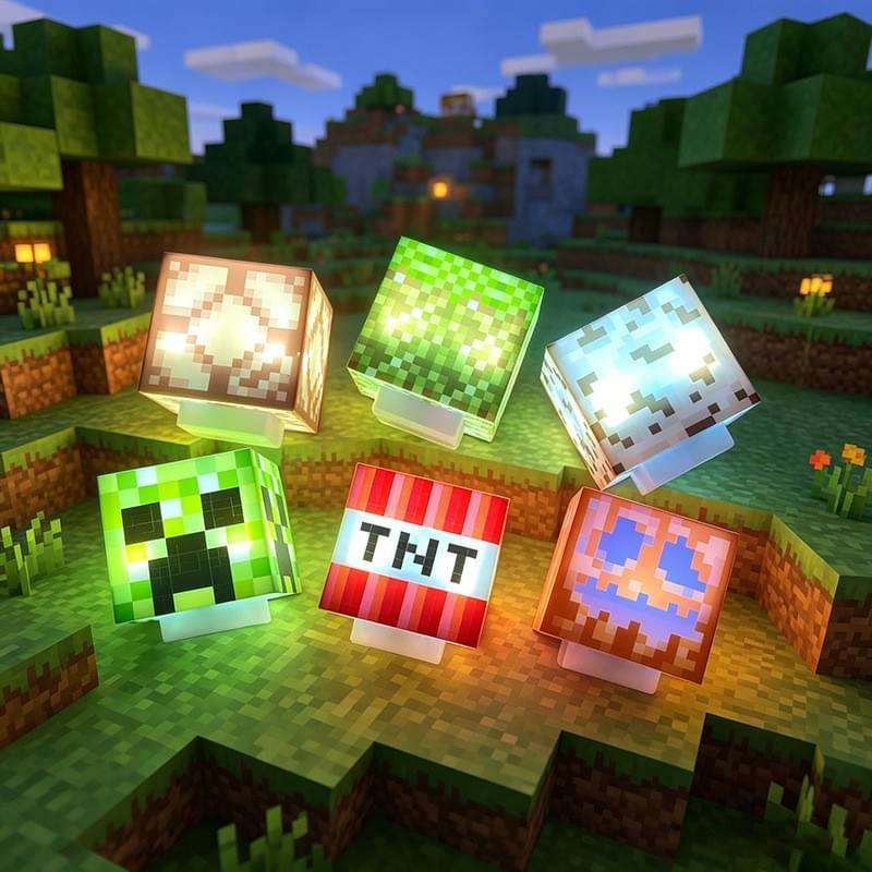 Minecraft Ore Block LED Night Light - Rechargeable Tap Control Desk Lamp, Pixel Art Toy & Room Decor