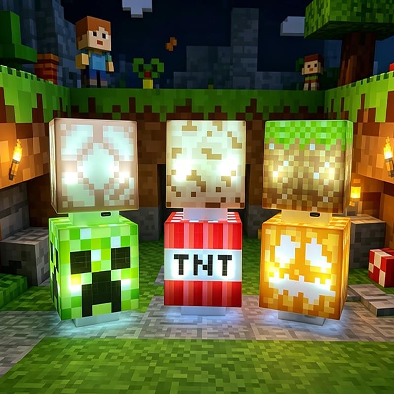Minecraft Ore Block LED Night Light - Rechargeable Tap Control Desk Lamp, Pixel Art Toy & Room Decor