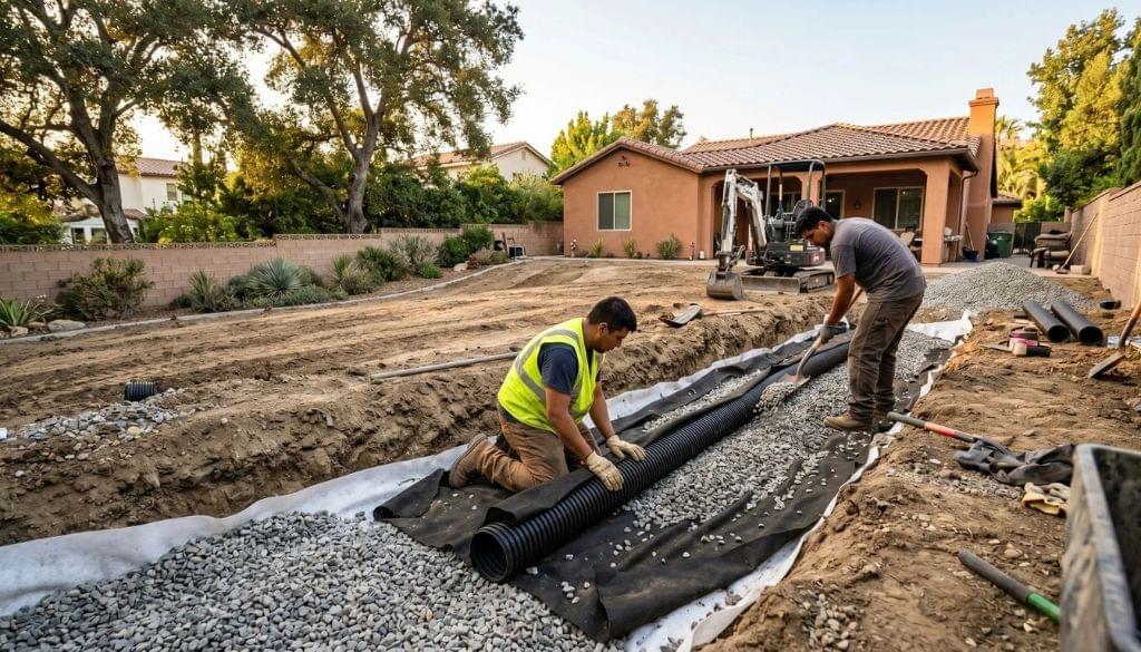 Paver driveway sub-base excavation by Ridgeline Outdoor Living crew in Los Angeles.