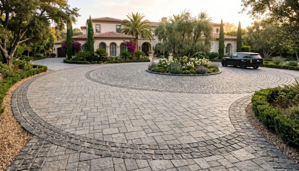 Custom paver patio with natural stone walkways installed by Ridgeline Outdoor Living in Pasadena.