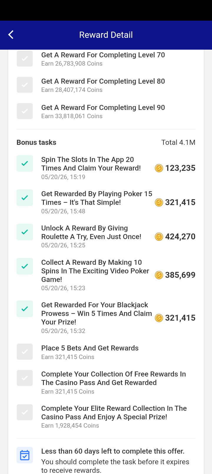 Screenshot of offerwall Just Play Pokerist Buffalo Slots tasks