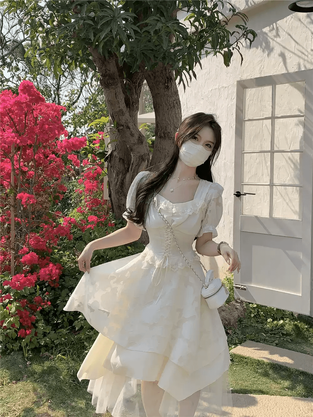 法式白色连衣裙女夏季小个子纱裙蛋糕蓬蓬公主仙女长裙裙子小白裙