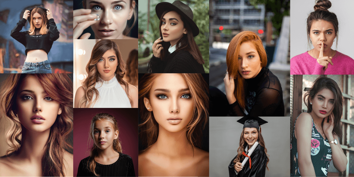 Mosaïques de photos générées par l’IA se ressemblant toutes, démontrant l’homogénéisation des visuels.