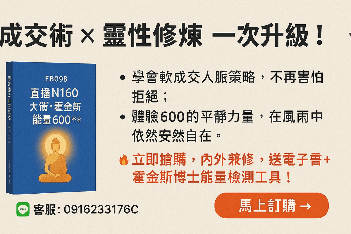 限時優惠[EB098線上課程]直播N160大衛・霍金斯博士能量等級600平靜(附贈電子書+能量檢測)
