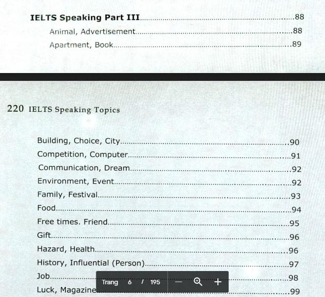 Mục lục 220 IELTS Speaking Topics with sample answer test