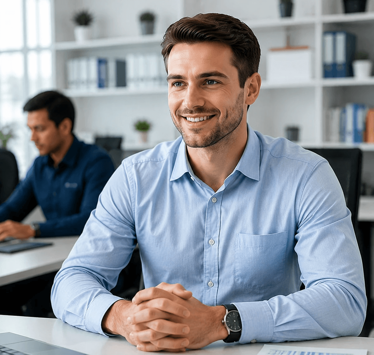 Purchasing manager reviewing supplier quotations and sourcing details for industrial manufacturing projects.