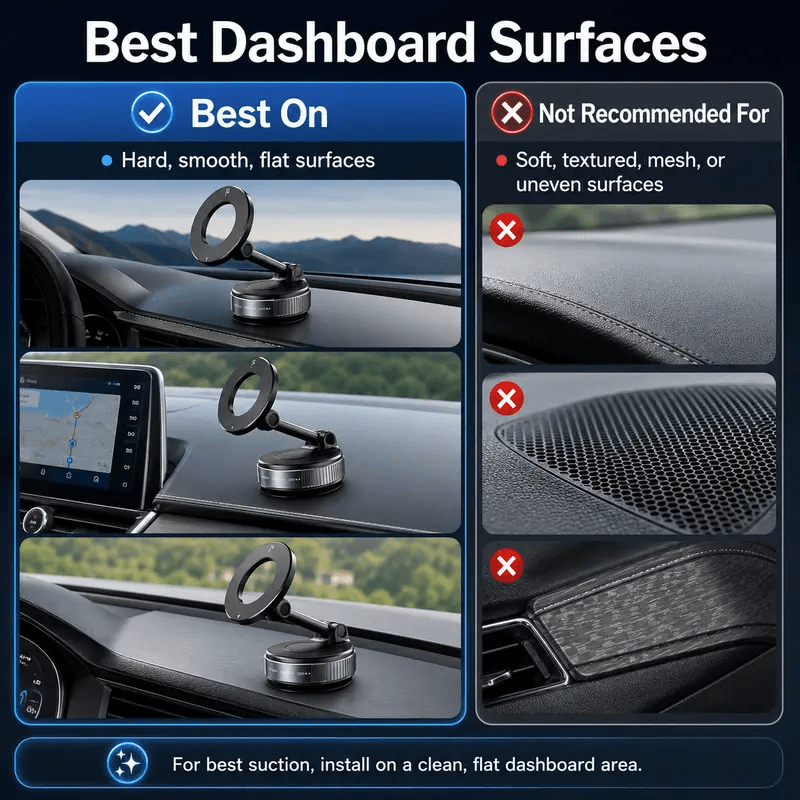 Foldable Magnetic Car Phone Mount, N52 Magnet Vacuum Suction Car Holder