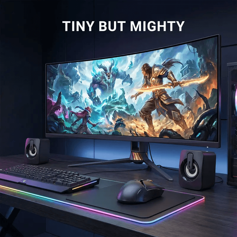 USB Powered Mini PC Speakers, 7 RGB Modes, Enhanced Bass Stereo Soundbar for Desktop Laptop