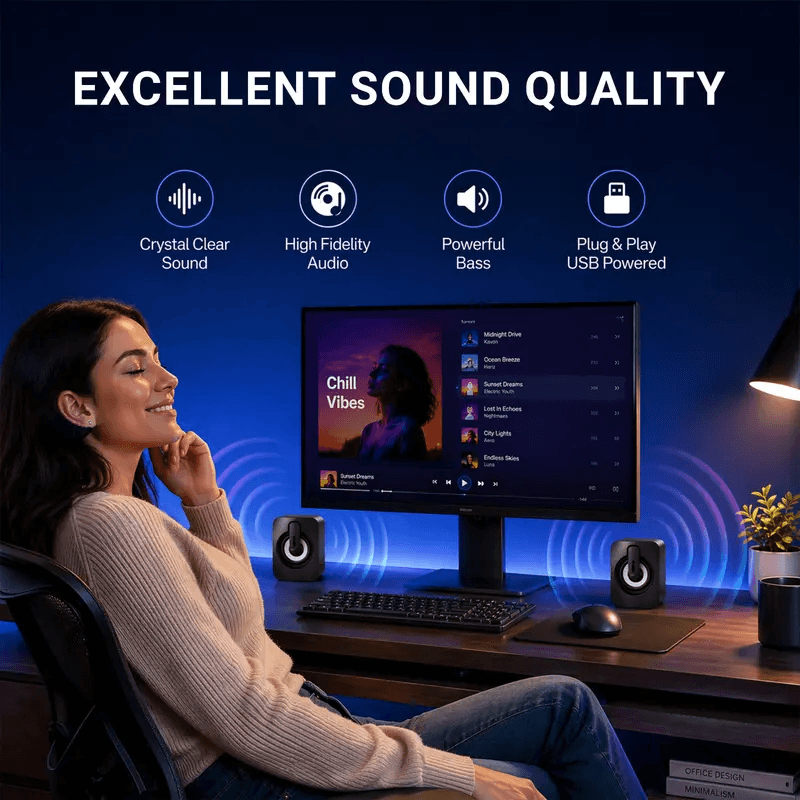USB Powered Mini PC Speakers, 7 RGB Modes, Enhanced Bass Stereo Soundbar for Desktop Laptop