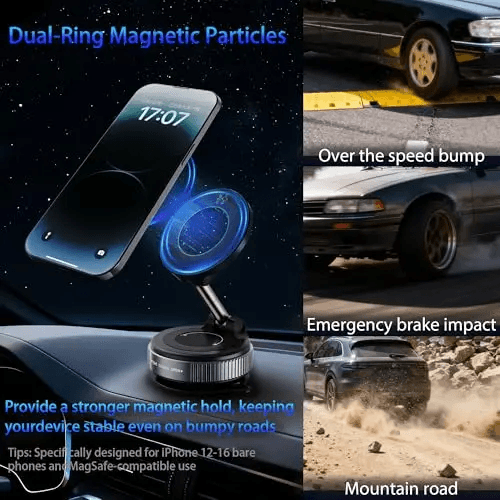 Foldable Magnetic Car Phone Mount, N52 Magnet Vacuum Suction Car Holder