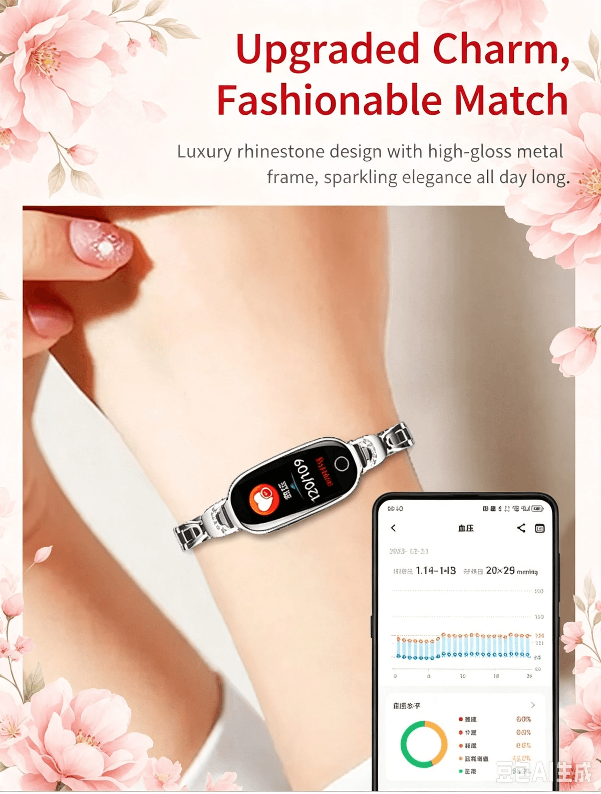 P81 Fashion Women Smart Watch, Luxury Jewellery Smart Bracelet, Heart Rate Blood Pressure Monitor, F