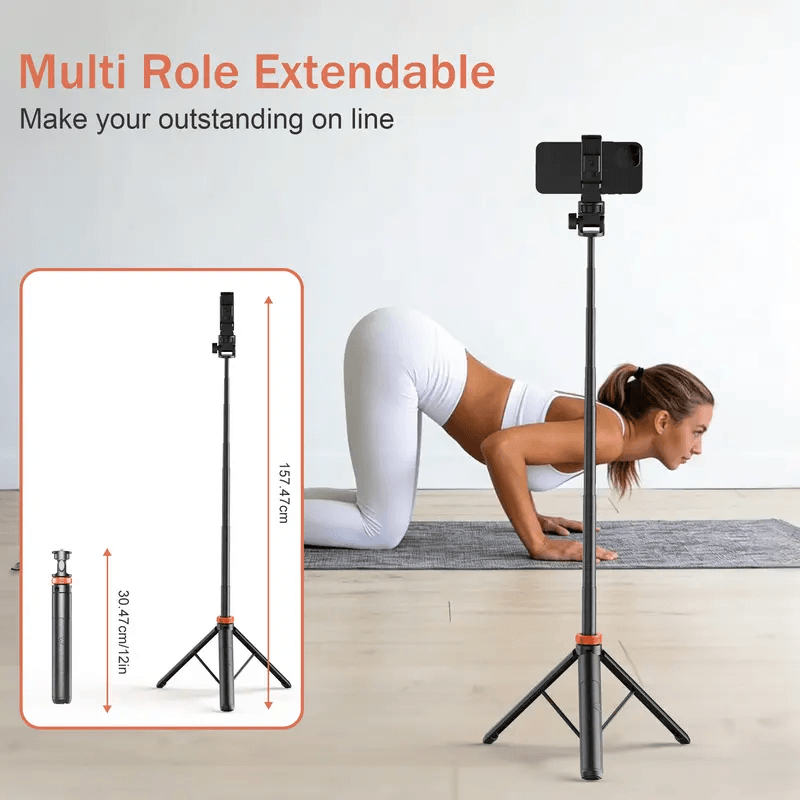 Bluetooth Selfie Stick Tripod 1.49m, Portable Floor Phone Stand with Remote for Live Vlog Selfie