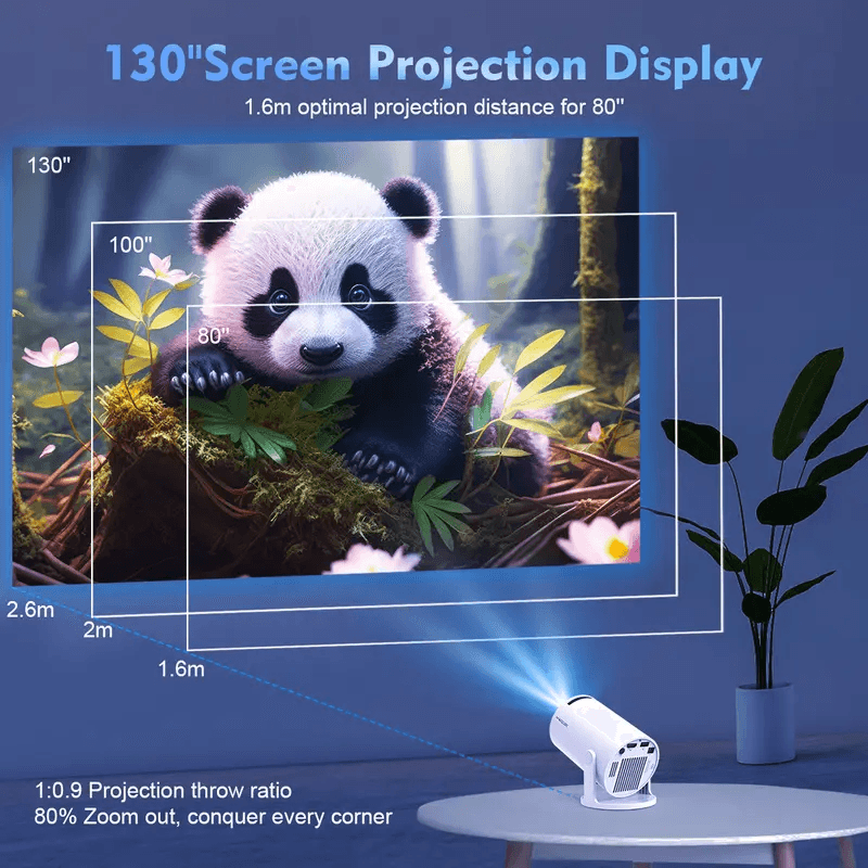 HY300Pro Mini Portable Projector Android14 WiFi6 BT5.4 Auto Keystone 130‑inch Home Theater
