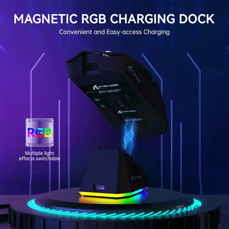 Attack Shark X11 Lightweight Gaming Mouse, PAW3311, Tri‑Mode Wireless Bluetooth, Rechargeable, RGB B