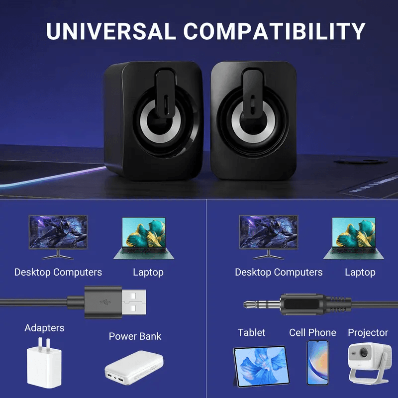 USB Powered Mini PC Speakers, 7 RGB Modes, Enhanced Bass Stereo Soundbar for Desktop Laptop