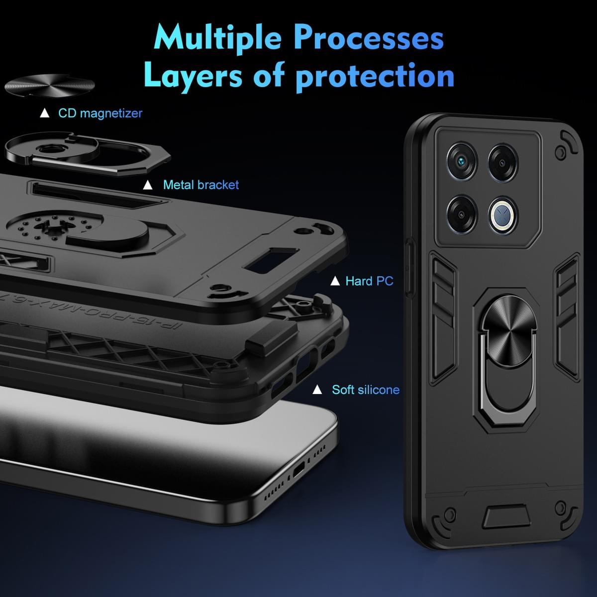 Armor Shockproof Case Built‑in Ring Holder for Infinix Series
