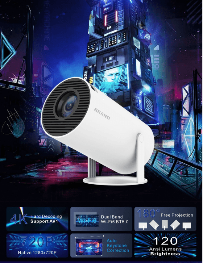 HY300Pro Smart Projector, 4K Supported Portable Mini Projector, Wi‑Fi6 Bluetooth 5.0, Auto Keystone 