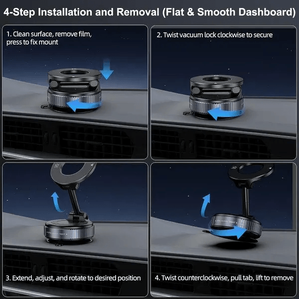 Foldable Magnetic Car Phone Mount, N52 Magnet Vacuum Suction Car Holder