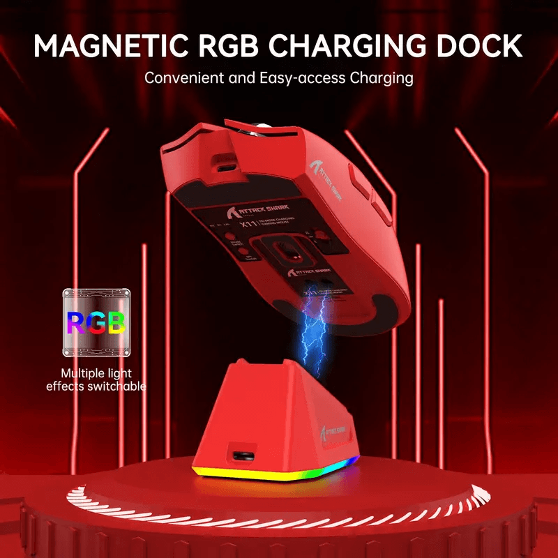 Attack Shark X11 Lightweight Gaming Mouse, PAW3311, Tri‑Mode Wireless Bluetooth, Rechargeable, RGB B