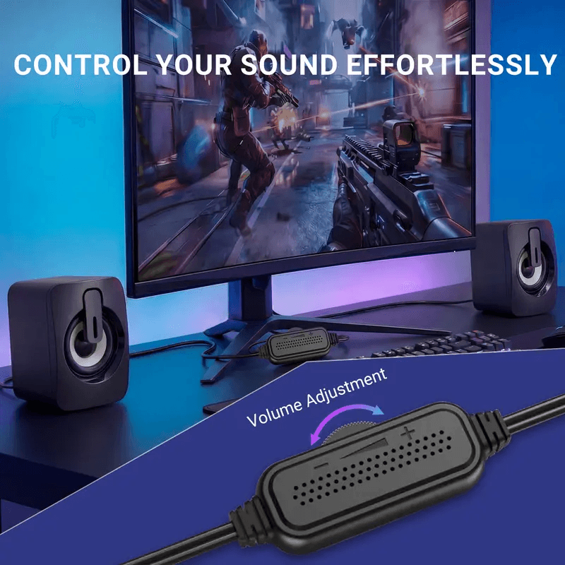 USB Powered Mini PC Speakers, 7 RGB Modes, Enhanced Bass Stereo Soundbar for Desktop Laptop