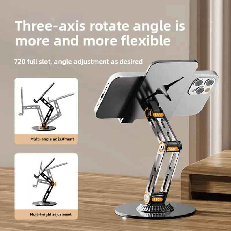 360° Rotation Foldable Metal Phone Tablet Stand, Adjustable Desktop Holder