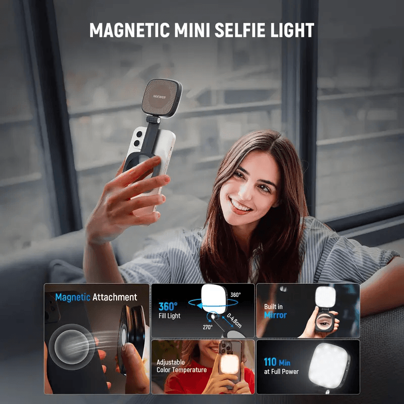 Magnetic Selfie Fill Light, Rechargeable LED Phone Light with Mirror for Makeup Vlog Zoom