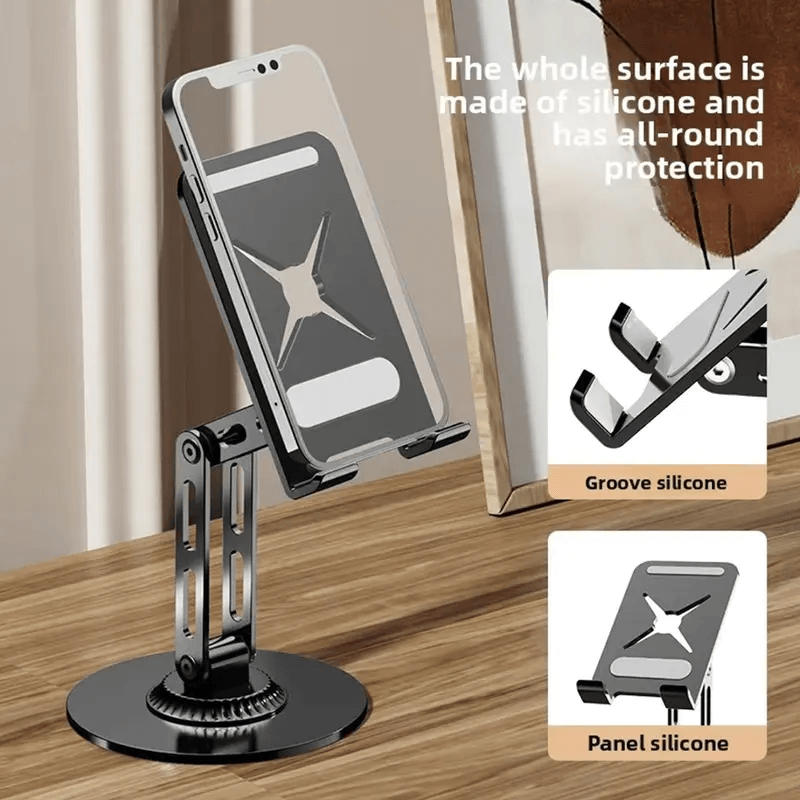 360° Rotation Foldable Metal Phone Tablet Stand, Adjustable Desktop Holder